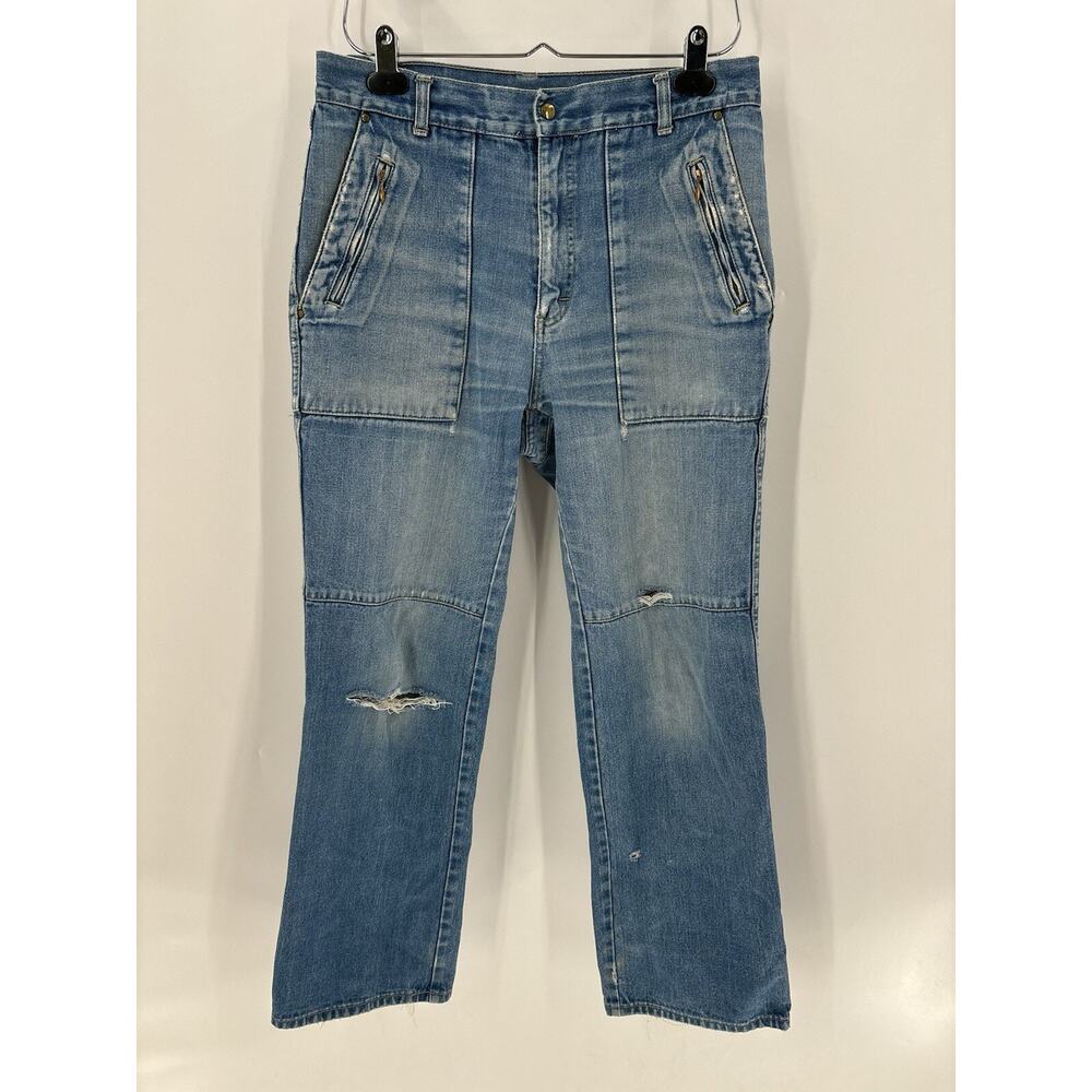 Shore Club Vintage Jeans Womens 33 Blue Distressed Ripped Zip Pockets Denim
